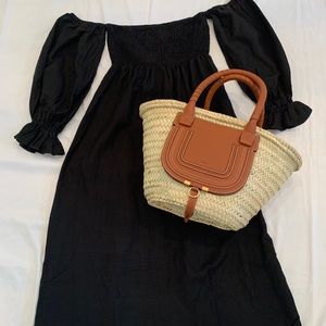 Linen Smocked Long sleeve nap lounge dress Black